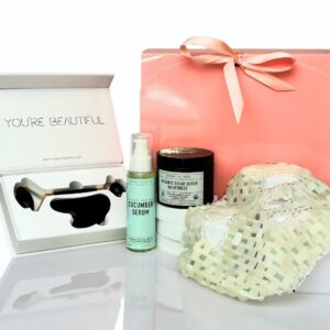 Men's 4-Piece Deluxe Skincare Gift Set | Cooling Jade Gem Mask, Obsidian Gua Sha Tool, Hydrating Cucumber Serum, & Detoxifying Sugar Scrub | Natural Grooming and Face Massage Kit