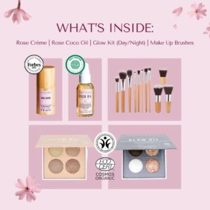 Alternative view of 5-Piece Luxury Rose Makeup Gift Set for Women | Complete Glow Kit (Day & Night) with 11 Professional Makeup Brushes and Bag, Hydrating Rose Crème, & Rose Coco Oil | Premium Beauty Collection